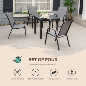 Set of 4 Outdoor Dining Chairs, Heavy Duty Stackable Patio Dining Set with Mesh Seat and Armrests for Balcony Garden, Dark Grey
