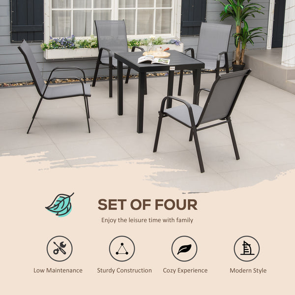 Set of 4 Outdoor Dining Chairs, Heavy Duty Stackable Patio Dining Set with Mesh Seat and Armrests for Balcony Garden, Dark Grey