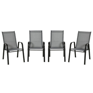 Set of 4 Outdoor Dining Chairs, Heavy Duty Stackable Patio Dining Set with Mesh Seat and Armrests for Balcony Garden, Dark Grey