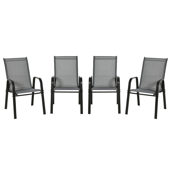 Set of 4 Outdoor Dining Chairs, Heavy Duty Stackable Patio Dining Set with Mesh Seat and Armrests for Balcony Garden, Dark Grey