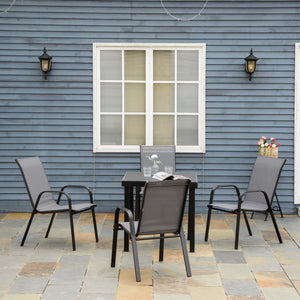 Set of 4 Outdoor Dining Chairs, Heavy Duty Stackable Patio Dining Set with Mesh Seat and Armrests for Balcony Garden, Dark Grey