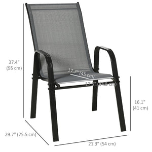 Set of 4 Outdoor Dining Chairs, Heavy Duty Stackable Patio Dining Set with Mesh Seat and Armrests for Balcony Garden, Dark Grey
