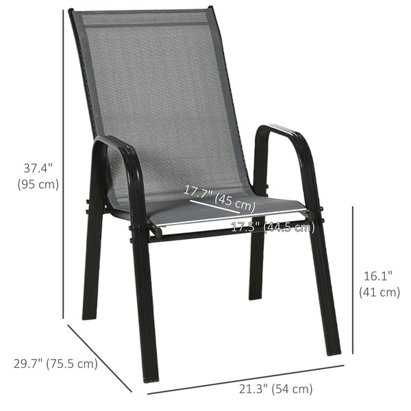 Set of 4 Outdoor Dining Chairs, Heavy Duty Stackable Patio Dining Set with Mesh Seat and Armrests for Balcony Garden, Dark Grey