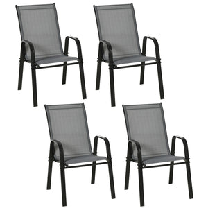 Set of 4 Outdoor Dining Chairs, Heavy Duty Stackable Patio Dining Set with Mesh Seat and Armrests for Balcony Garden, Dark Grey