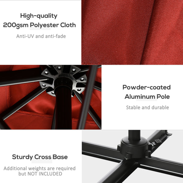 8' x 8' Square Patio Hanging Offset Umbrella with 360° Rotation, Aluminum Outdoor Cantilever Parasol with Crank & Tilt, Sun Canopy Shelter with Cross Base, Wine Red