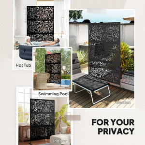Decorative Garden Privacy Screen with Stand, 6.5FT Freestanding Metal Outdoor Divider, Decorative Privacy Panel with Expansion Screws for Garden Pool Hot Tub, Bamboo Style, Black