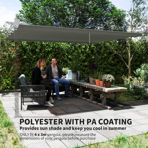 Retractable Pergola Shade Cover, Replacement Canopy Fabric for 4 x 3 (m) Pergola, Gazebo Retractable Roof, Light Grey