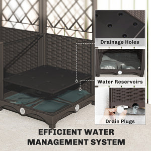 3PCS Plastic Planter Box with Trellis, Self-Watering Raised Garden Bed with Trellis and Automatic Watering Timer Kit, Outdoor Raised Planter with Drainage Holes, Plugs and Water Reservoir