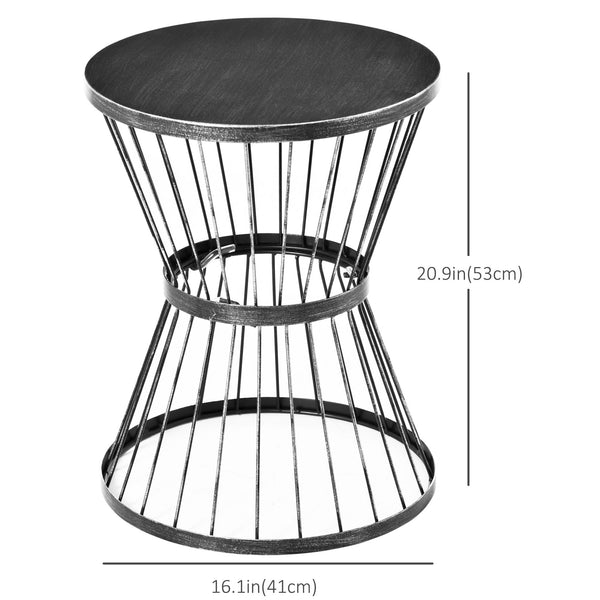 16" Steel Patio Side Table, Garden End Table with Hourglass Design, Accent Table for Outdoor and Indoor Use, Black