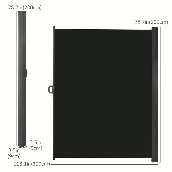 118" x 79" Retractable Side Awning Patio Outdoor Folding Privacy Screen with Resistance to UV Rays & Wind, Black