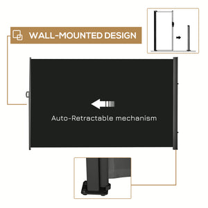118" x 79" Retractable Side Awning Patio Outdoor Folding Privacy Screen with Resistance to UV Rays & Wind, Black