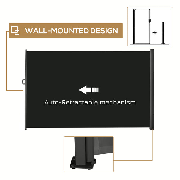 118" x 79" Retractable Side Awning Patio Outdoor Folding Privacy Screen with Resistance to UV Rays & Wind, Black