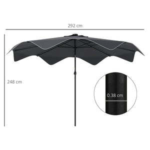 3(m) Garden Parasol Umbrella with 32 Solar LED Lights and Tilt, Outdoor Market Table Umbrella Sun Shade Canopy with Crank, 8 Ribs, Dark Grey