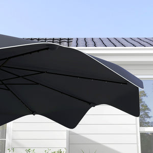 3(m) Garden Parasol Umbrella with 32 Solar LED Lights and Tilt, Outdoor Market Table Umbrella Sun Shade Canopy with Crank, 8 Ribs, Dark Grey