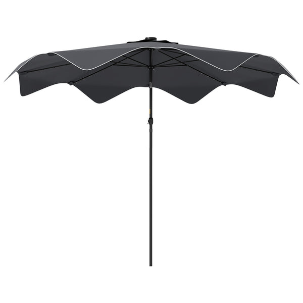 3(m) Garden Parasol Umbrella with 32 Solar LED Lights and Tilt, Outdoor Market Table Umbrella Sun Shade Canopy with Crank, 8 Ribs, Dark Grey