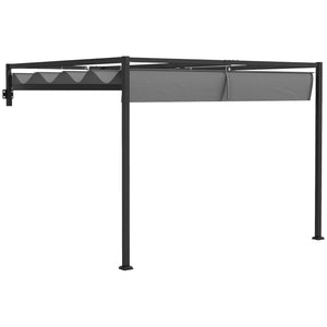2 x 3(m) Lean To Pergola with Retractable Roof, Wall Mounted Garden Gazebo Outdoor Sun Shade Shelter for Patio, Deck, Dark Grey