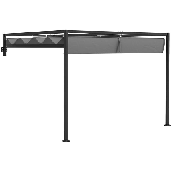 2 x 3(m) Lean To Pergola with Retractable Roof, Wall Mounted Garden Gazebo Outdoor Sun Shade Shelter for Patio, Deck, Dark Grey