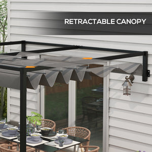 2 x 3(m) Lean To Pergola with Retractable Roof, Wall Mounted Garden Gazebo Outdoor Sun Shade Shelter for Patio, Deck, Dark Grey