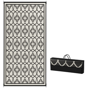 Reversible Outdoor RV Rug with Carry Bag, 9' x 18' Patio Floor Mat, Plastic Straw Rug for Backyard, Deck, Picnic, Beach, Camping, Lantern, Black and White