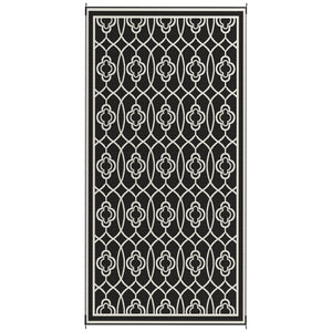 Outsunny Reversible Outdoor Rug, 9' x 18' Waterproof Plastic Straw Floor Mat, Portable RV Camping Carpet, Large Floor Mat for Backyard, Deck, Picnic, Beach, Black & White Lantern