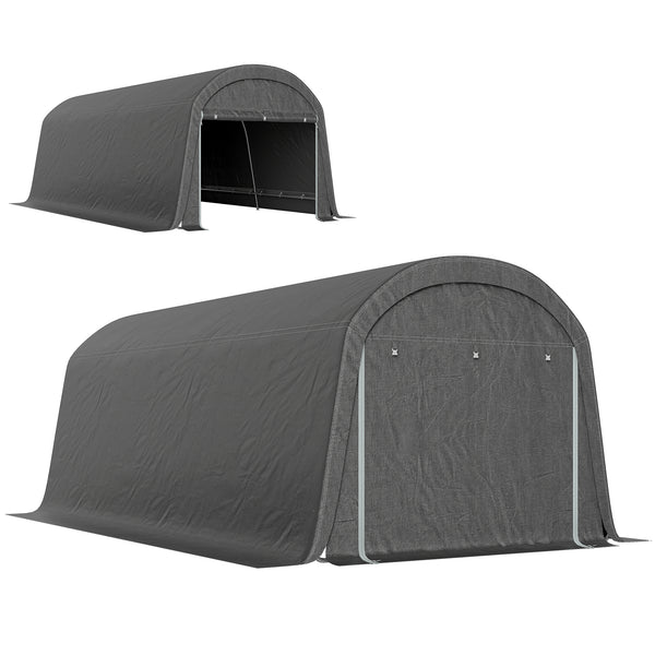 10' x 20' Portable Shed, Waterproof Motorcycle Bike Tent with Roll-up Zipper Door, Galvanised Steel Frame, Outdoor Storage Shed for Garden Tools, Dark Grey