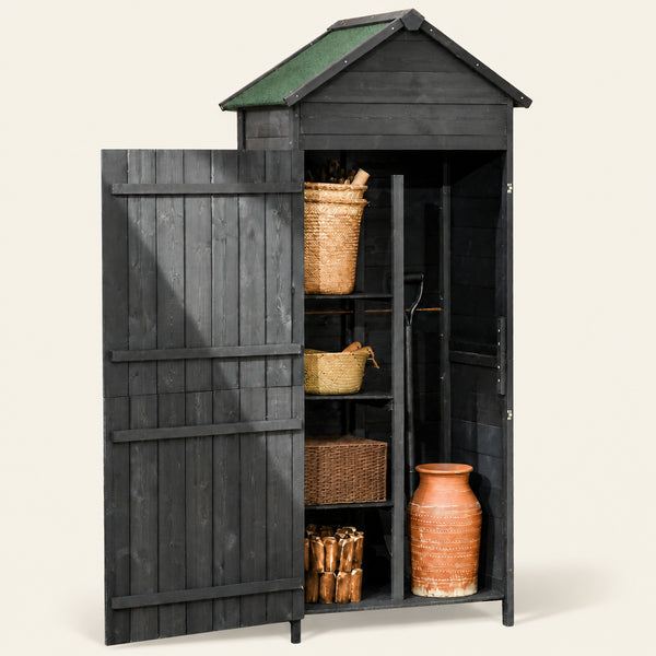 ROWAN Wooden Storage Shed with Lockable Double Doors & Shelves, Grey