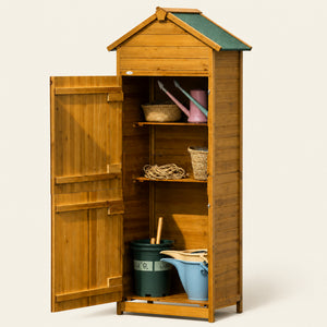 ROWAN Wooden Garden Storage Cabinet w/ 3 Shelves & 2 Lockable Doors, Natural Wood Effect