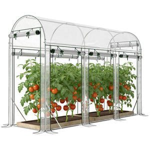 Walk-in Tunnel Greenhouse, 10' x 3' x 6.5' Hoop House Greenhouse with 8 Roll-Up Doors, Plant Hot House with Galvanized Steel Frame for Garden Patio Lawn, Clear