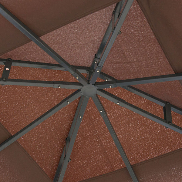 3 x 3(m) Patio Gazebo Canopy Garden Pavilion Tent Shelter with 2 Tier Roof and Mosquito Netting, Steel Frame, Coffee
