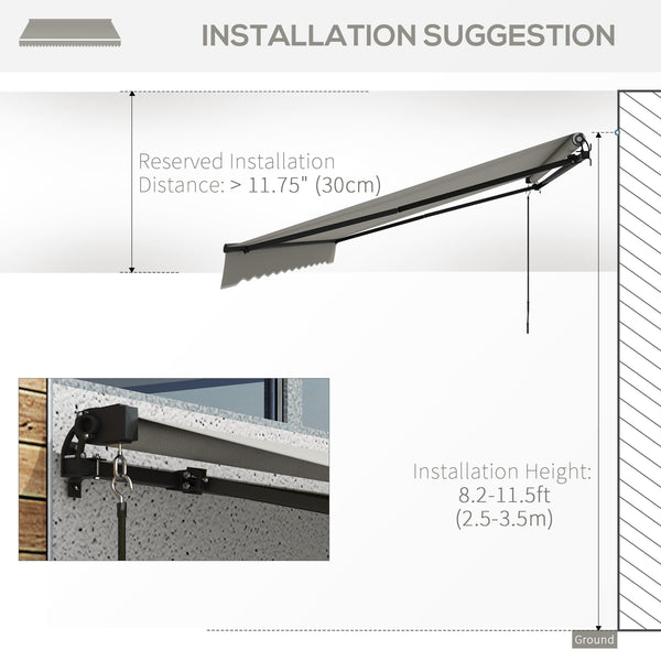  15' x 10' Retractable Awning, Patio Awning Sunshade Shelter with Manual Crank Handle, 280gsm UV Resistant Fabric and Aluminum Frame, for Balcony, Yard, Light Grey