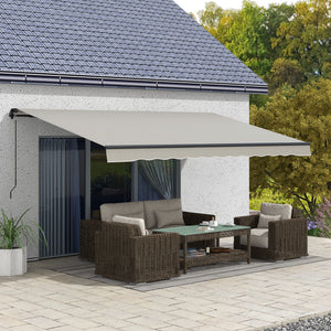  15' x 10' Retractable Awning, Patio Awning Sunshade Shelter with Manual Crank Handle, 280gsm UV Resistant Fabric and Aluminum Frame, for Balcony, Yard, Light Grey