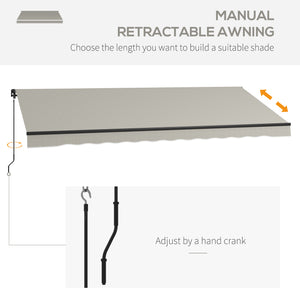  15' x 10' Retractable Awning, Patio Awning Sunshade Shelter with Manual Crank Handle, 280gsm UV Resistant Fabric and Aluminum Frame, for Balcony, Yard, Light Grey