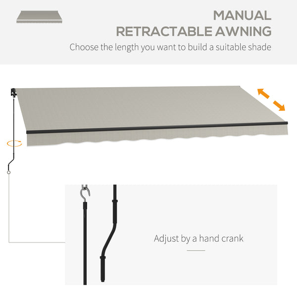  15' x 10' Retractable Awning, Patio Awning Sunshade Shelter with Manual Crank Handle, 280gsm UV Resistant Fabric and Aluminum Frame, for Balcony, Yard, Light Grey