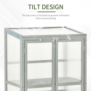 Wooden Cold Frame Greenhouse Polycarbonate Garden Grow House for Flower Vegetable Plants with Adjustable Shelf, Double Doors, 76 x 47 x 110cm, Light Grey