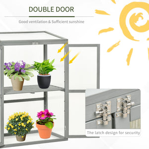 Wooden Cold Frame Greenhouse Polycarbonate Garden Grow House for Flower Vegetable Plants with Adjustable Shelf, Double Doors, 76 x 47 x 110cm, Light Grey