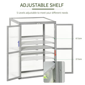 Wooden Cold Frame Greenhouse Polycarbonate Garden Grow House for Flower Vegetable Plants with Adjustable Shelf, Double Doors, 76 x 47 x 110cm, Light Grey