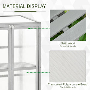 Wooden Cold Frame Greenhouse Polycarbonate Garden Grow House for Flower Vegetable Plants with Adjustable Shelf, Double Doors, 76 x 47 x 110cm, Light Grey
