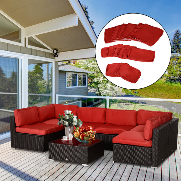 14Pcs Outdoor Cushion Covers, Patio Cushion Covers Replacement for Rattan Sofa Set - No Cushion Included, Red
