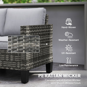 2 Seater Rattan Sofa with Cushions, Wicker Garden Loveseat with Armrests, Outdoor Garden Sofa Couch with Steel Frame for Balcony, Porch, Dark Grey