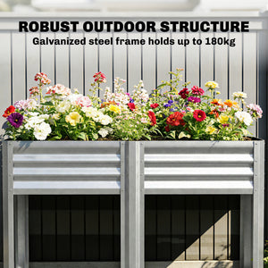 Galvanized Steel Raised Garden Bed, Elevated Planter Box with Legs and Storage Shelf, Raised Planter for Vegetables, Flowers, Herbs, for Outdoor, Patio, Yard, Silver