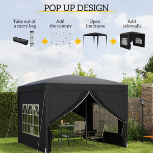 10'x10' Outdoor Pop Up Party Tent Gazebo Canopy with Carrying Bag (Black)