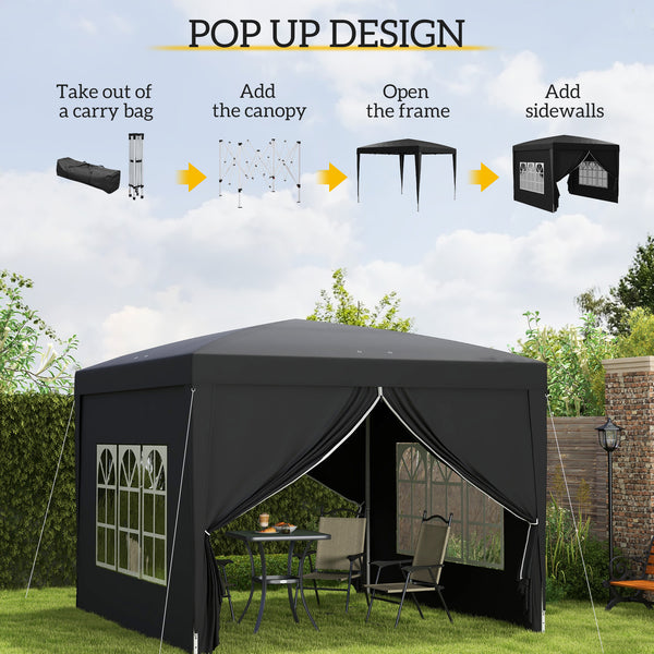 10'x10' Outdoor Pop Up Party Tent Gazebo Canopy with Carrying Bag (Black)