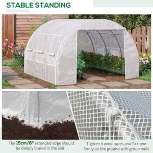 3 x 3 x 2 m Polytunnel Greenhouse with Roll-up Side Walls, Walk-in Grow House Tent with Steel Frame, Reinforced Cover, Zipped Door and 6 Mesh Windows for Garden, White