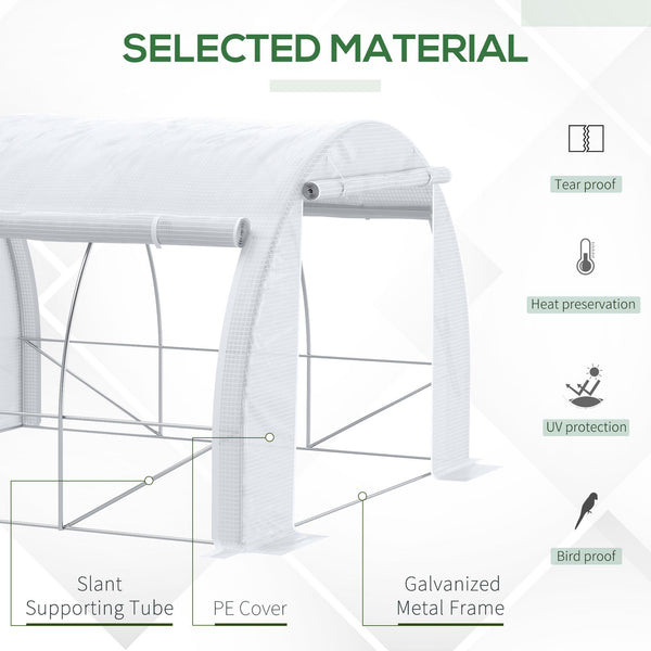 3 x 3 x 2 m Polytunnel Greenhouse with Roll-up Side Walls, Walk-in Grow House Tent with Steel Frame, Reinforced Cover, Zipped Door and 6 Mesh Windows for Garden, White