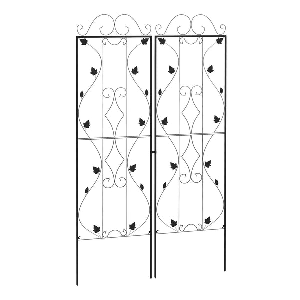 2 Pcs Garden Trellis for Climbing Plants, 71 x 20 in Outdoor Metal Trellis Plant Support Leaves and Curved Lines Trellises for Patio, Lawn, Backyard
