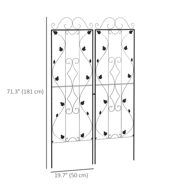 2 Pcs Garden Trellis for Climbing Plants, 71 x 20 in Outdoor Metal Trellis Plant Support Leaves and Curved Lines Trellises for Patio, Lawn, Backyard