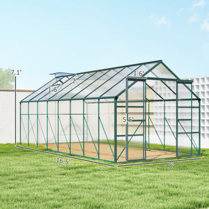 BloomGreen 16' x 8' Greenhouse with Roof Vent and Sliding Door Green