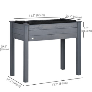 34" x 18" x 30" Wooden Patio Raised Garden Bed Planter, Elevated Planter Box with Legs, Outdoor Flower Stand with Inner Bag, Dark Grey