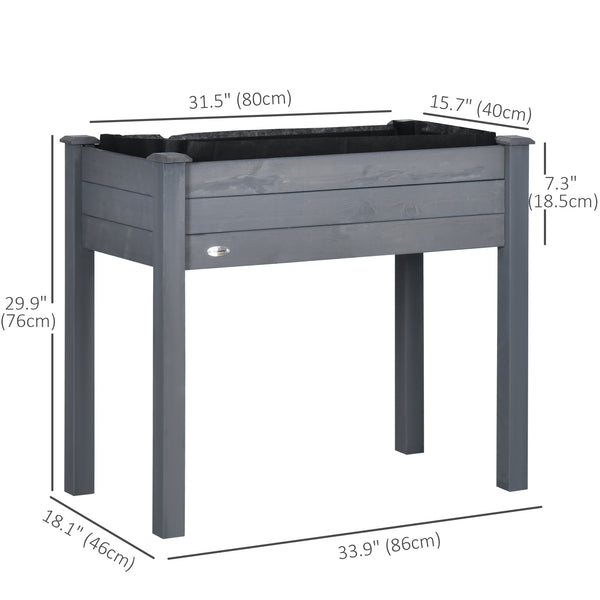 34" x 18" x 30" Wooden Patio Raised Garden Bed Planter, Elevated Planter Box with Legs, Outdoor Flower Stand with Inner Bag, Dark Grey