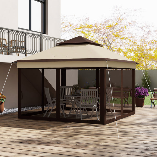 3 x 3(m) Pop Up Gazebo with Netting and Carrying Bag, Party Tent Instant Event Shelter, Height Adjustable and UV-Resistant, for Garden, Patio, Beige